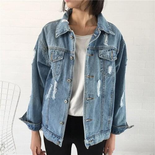 2019 Autumn and Winter New Korean Version of Loose Washed Frayed Denim Short Jacket Top
