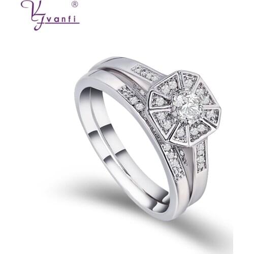 Wedding Rings White Gold Color High Quality Octagon Fine Jewelry Zircon Rings For Women Engagement Couple Ring