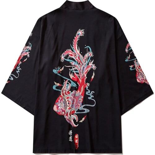 Brocade Carp Printed Traditional Harajuku Streetwear Cardigan Yukata Vintage Japanese Style Couple Women Men Kimono Pants Set