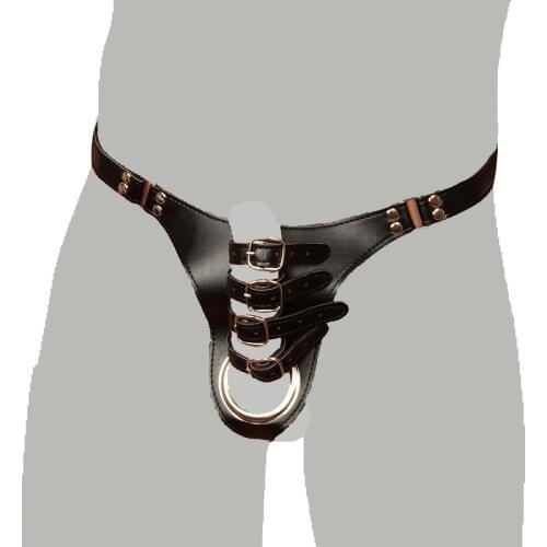 Adjustable Sexy Leather Panty C-String Thong with Cock Penis Rings Male Fetish Chastity Belt Underwear Sex Men Lingerie Sex Toys