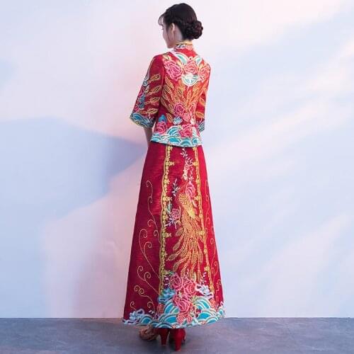 Luxury ancient Royal Red Chinese wedding Traditional Dress Vintage Xiuhe Bride Chinese Wedding Dress Summer Phoenix Cheongsam