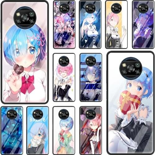 Luxury Phone Case for Xiaomi Mi Poco X3 NFC F2 Pro M2 Note 10 10T 9T Lite Pro CC9 CC9E Glass Cover Anime Re ZERO Ram Rem In