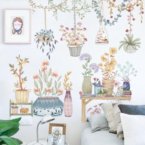 Removable Wall Stickers Fresh Plants Potted Decorative Wall Self-adhesive Kitchen Home Decoration Accessories for Living Room