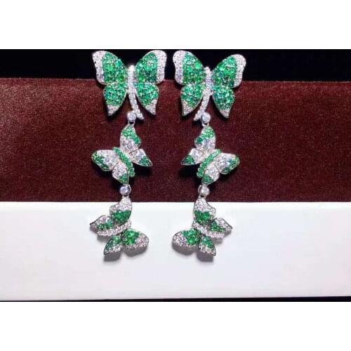 Three Butterfly Silver 925 Jewelry Earring Women S925 Sterling Silver Natural Diamond Silver 925 Jewelry Bohemia Fun Earrings