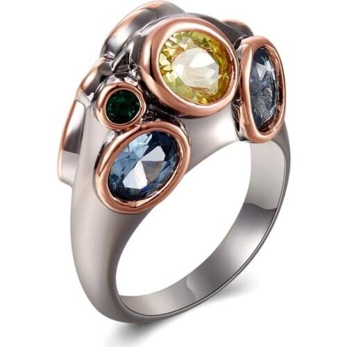 Unique Design Black Gold Color Punk Rings Made with AAA Cubic Zirconia Brass Ring for Women Drop Shipping