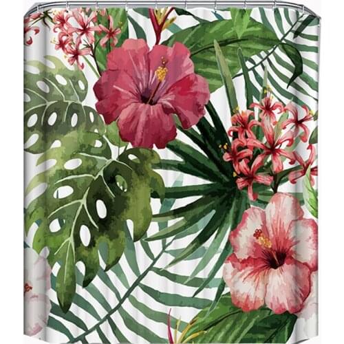 Tropical flower leaves bathroom curtain shower waterproof polyester fabric shower curtain