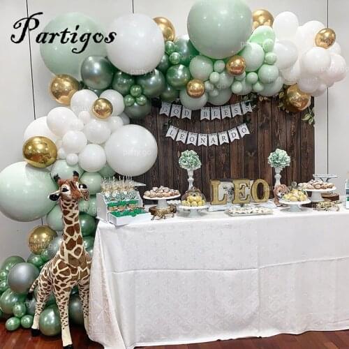 107pcs Latex Balloons Jungle Party Balloon Chain Macaron Green White Garland Metal Gold Balloon Birthday Party Wedding Decor