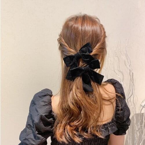 2 Pcs Velvet Bow with Clip Jisoo Style Elegant Bow Tie Hairpins Vintage Black Bow Hair Clip Korean Jennie same Hair Accessories