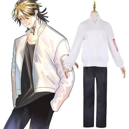 S-3XL Japan Anime Tokyo Revengers Keisuke Baji Kazutora Hanemiya Cosplay White Coat Pant Wig Halloween Costumes C70M294
