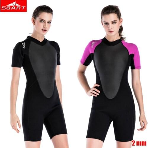 SBART 2mm women neoprene wetsuit Elastic colour Surf Diving Equipment suit clothing Short-sleeved one piece fitted Warm surfing