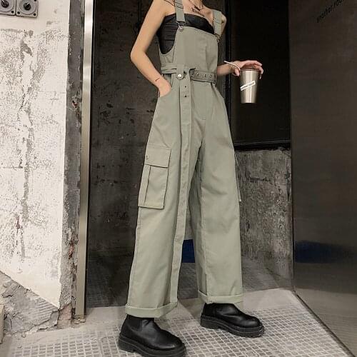 Women Casual Cargo Female Jumpsuits Sash Pocket 2021 Korean Fashion Womens Jumpsuit Romper Chic Spring Summer Ladies Overalls
