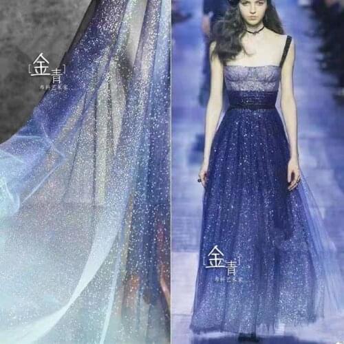 Sprinkling gold lace tulle Fabric Blue Gradient DIY Skirt Party Decor Glitter wedding dress Designer Fabric 50*150cm