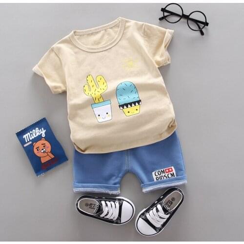 ZWF204 Summer Infant Cotton Short Sleeves Clothes Tops + Pants Baby Toddler Boy Clothing Sets Kids Children Boys Outfits Suits