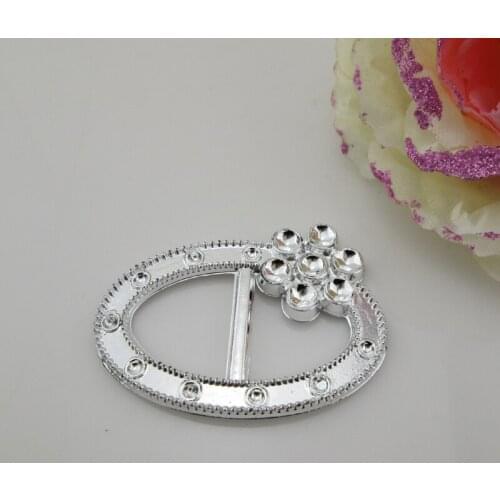 10pcs Oval Flower Silver Acrylic Chair Sash Buckle 21mm