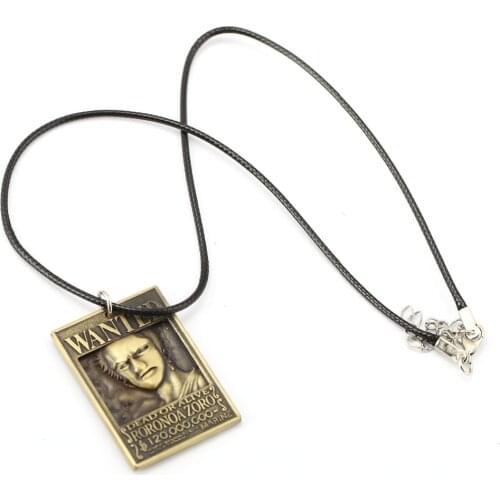 12pcs/lot ONE PIECE Wanted Poster Necklace Roronoa Zoro Warrant Pendant Necklace Friendship Men Women Anime Jewelry Accessories