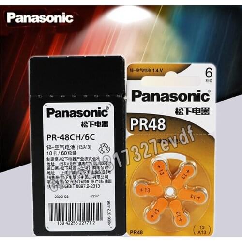 60PCS Original Panasonic PR48 Hearing Aid Batteries 7.9MM*5.4MM 13 A13 Deaf-aid Acousticon Cochlear Button Cell Batteries