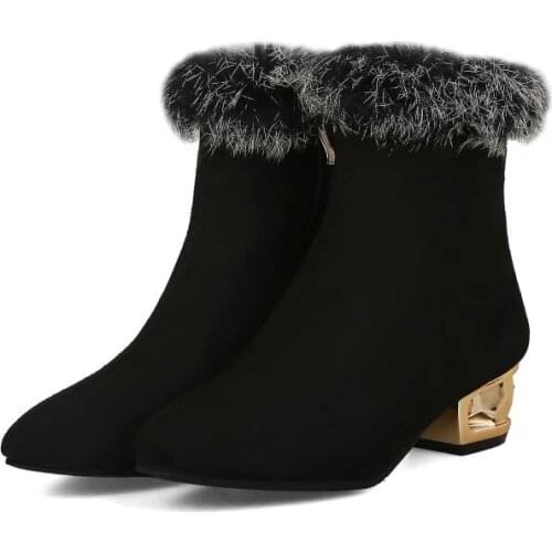 Big Size 11 12 13 14 15 16 17 Suede square head, thick heel, side zipper, square heel and short barrel fashion boots