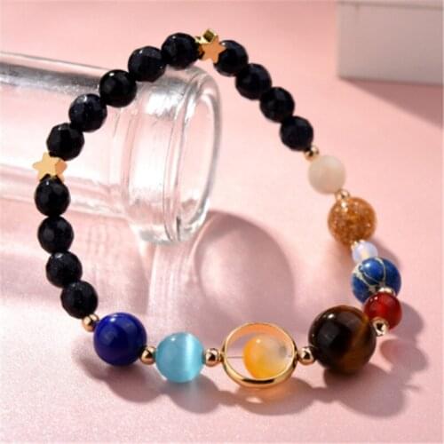 Charm Universe Galaxy the Eight Planets in the Solar System Guardian Star Natural Stone Beads Men Bracelet Bangle for Women Gift