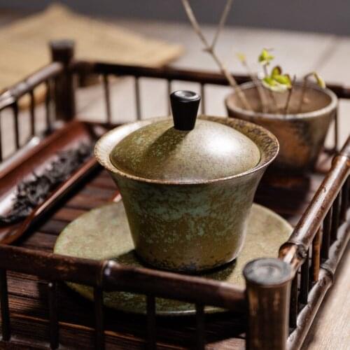 Antique Gai Wan Cha Cup Antique Sancai Bowl Tea Queen Stoneware Kung Fu Tea Hot Sopera De Ceramica Gaiwan Gift for Boyfriend