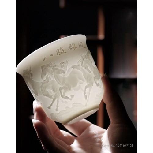 Tea set mutton fat jade tea cup Kung Fu tea cup Heart Sutra master cup white porcelain ceramic cup single cup tea bowl gift cup