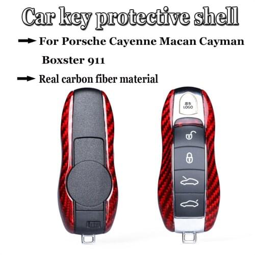 Red Carbon Fiber Car Key Case Protective Shell Styling Bag Box For Porsche Cayenne Macan Cayman Boxster 911