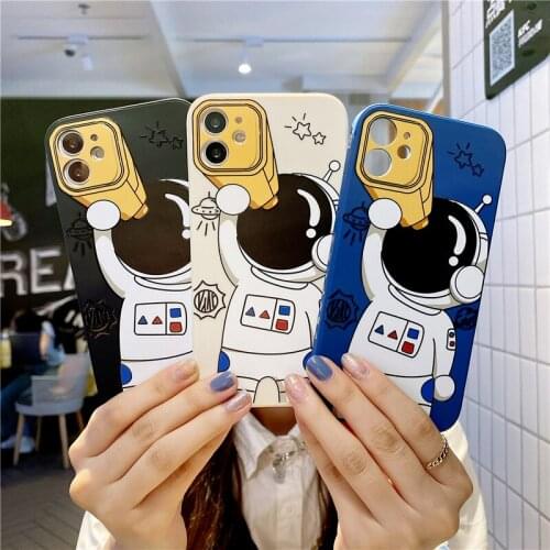 Cute Cartoon Space Astronaut Telescope Phone Case For iPhone SE 2020 XS X XR 7 8 Plus 12 11 Pro MAX Mini Liquid Silicone Cover