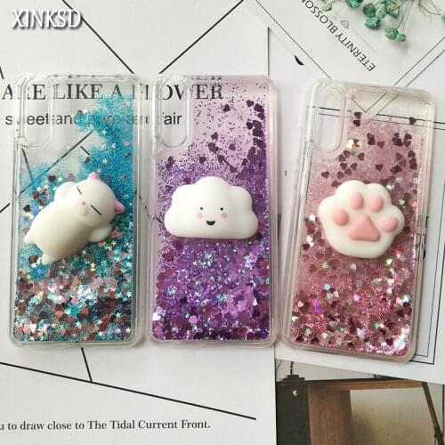 Cute 3D Squishy Cat Case For Huawei P30 P20 pro P8 P9 lite P10 Plus Liquid Glitter phone Case Mate 9 Y5 2017 Y6 II Y9 2018 Cover