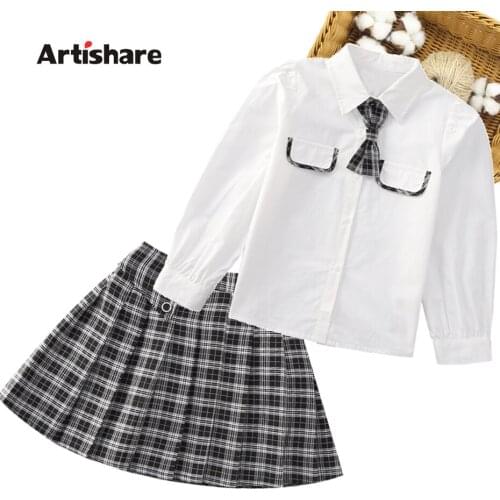 Kids Clothes Plaid Pattern Girl Clothes Blouse + Skirt Girls Sets Casual Style Childrens Clothes Girl