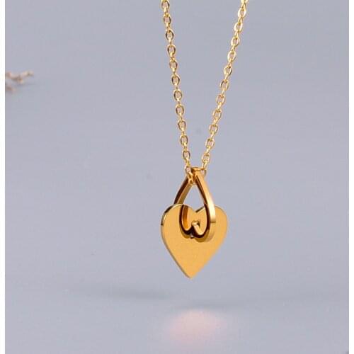Double-heart titanium plated 18K gold double-sided buckle hollow peach heart love womens necklace birthday confession gift