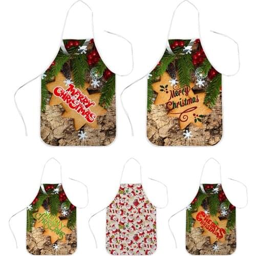 CLOOCL Merry Christmas Kitchen Apron for Women Sleeveless Polyester Aprons for Men Xmas Tree Printed Cooking Home Cleaning Tools