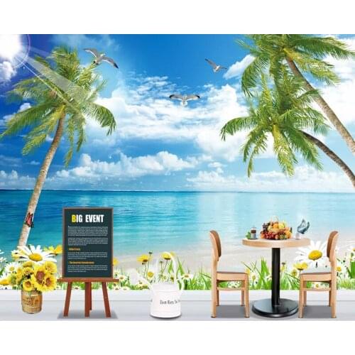 Photo Wallpaper 3D Seaside Landscape Nature Scenery Murals Living Room Restaurant Background Wall Coconut Beach Papel De Parede