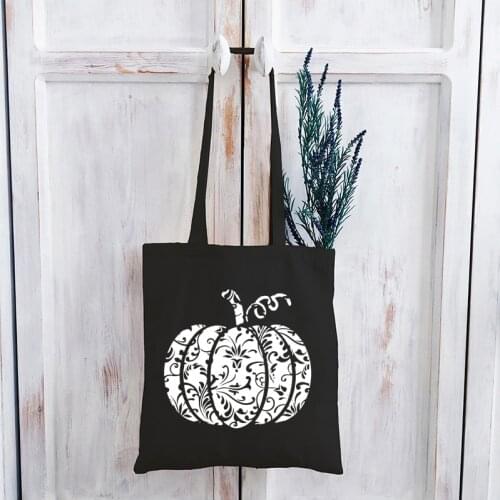 Floral Pumpkin Canvas Tote Bag Halloween Pumpkin Tote Bag Vintage Streetwear Shopping Bag Women Vintage Print