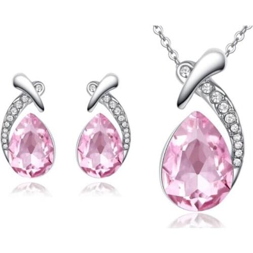 KOFSAC Fashion 925 Silver Jewelry Sets For Women Wedding Luxury Blue Crystal Water Drop Pendant Necklace Earring Set Girl Gifts