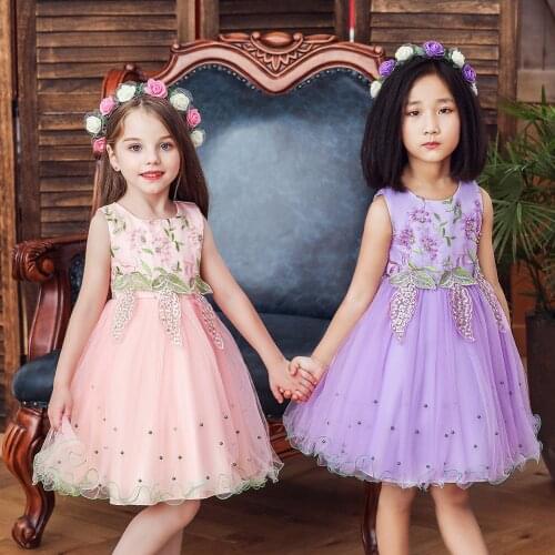 Korean Style Beaded Embroidery Princess Girl Prom Catwalk Show Costume Kids Pink 1-12 Years Old Evening Dress