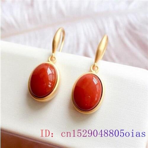 Red Jade Earrings Women Jewelry Gemstone Charm Fashion Chalcedony Crystal Gifts Zircon Amulet 925 Silver Natural