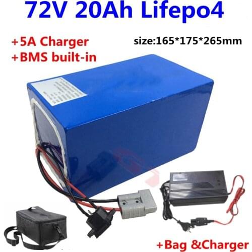 GTK 72V 20Ah LiFepo4 lithium battery for electric scooter Citycoco Scooter skateboard electric motorcycle +5A charger+Bag