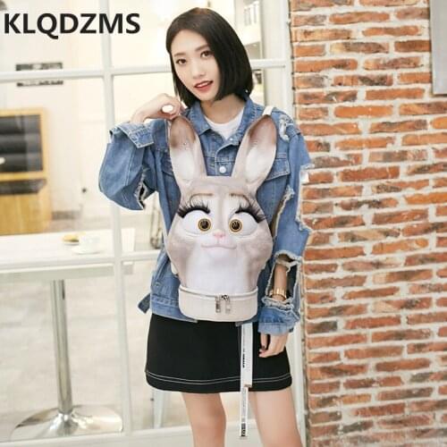 KLQDZMS Kids Cute Pet Rabbit Backpack PU Men Fashionable Trendy Bags For Women Personalized Travel Knapsack