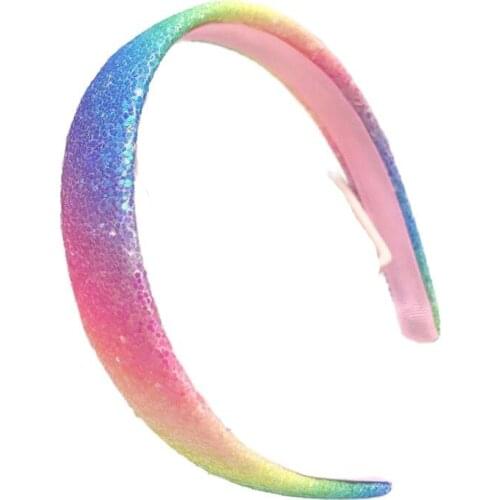 Fashion Women Kids PU Shining Rainbow Gradient Glitter Headband for Hairband Bows Flower Hair Accessories