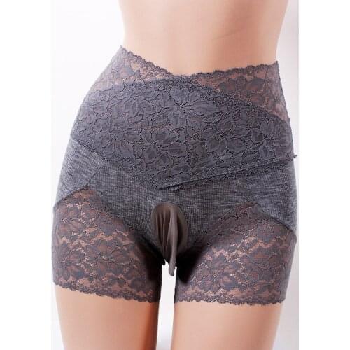 Mens Lace High Waist Boxer Underwear With JJ Cover Sexy Interest Slim Fit Breathable U-shaped Silk Stockings Underwear