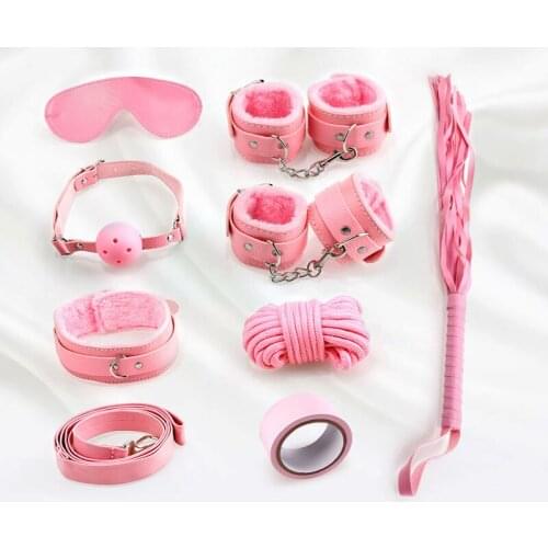 Adults Game Erotic Sex Toys Bdsm Bondage Set Handcuffs&anklecuffs Collar Whip Slave Restraints Sex Tools For Women Couples