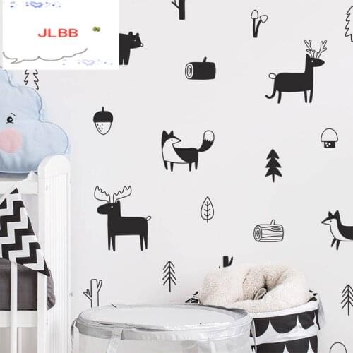 Nordic Style Forest Animal wall sticker Woodland Tree for children room nursery Vinyl Art Wall Stickers Modern Wall Decals Decor
