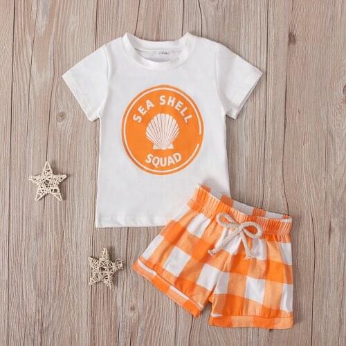 Newest Summer Toddler Kids baby girl clothes 2PCS Summer Letter T-shirt Tops+Plaid Shorts Outfit girl sets комплекты одежды
