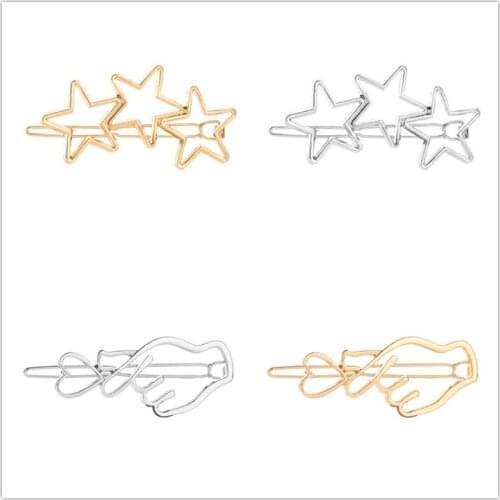 Timlee H049 New Simple Cute Hollowing Out Star Hand Heart Gesture Metal Hair Clip, Fashion Hair Accessory Wholesale