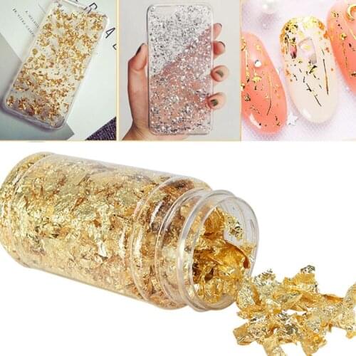 1bottle Imitation Gold Leaf Flakes Rose Gold Foil Fragments For DIY Crafts Supplies Nail Painting Gliding Arts Craft Not Edible