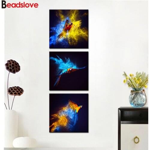 Full square round drills diy 3 pcs Diamond painting Colorful Blue Bird 5d cross stitch mosaic picture of rhinestones embroidery