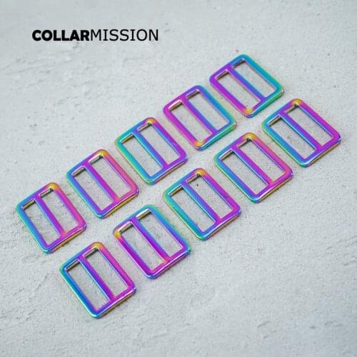 30mm Rectangce metal slider Tri-Glid outdoor backpack straps dog collar accessory Rainbow RZK30CH