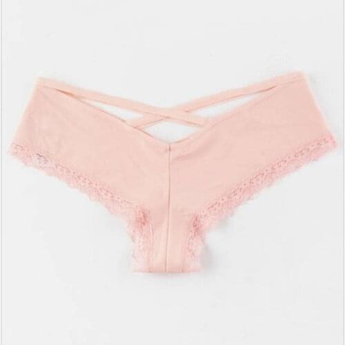 Sexy Lace Pick Underwear Women Cross Criss Plus Size Thong Cute Panties Thong G String Lingere Crotchless Intimate Lady