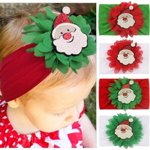 Yundfly Hot Baby Girls Chiffon Flower Headwrap Newborn Glitter Santa Claus Headband Toddler Knotted Hairband Gift