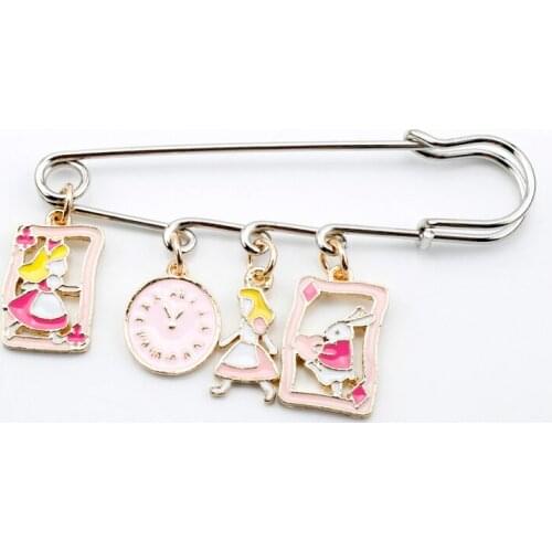 Cute Alice Rabbit Clock Brooch Buckle Pin Doraemon My Neighbor Totoro Enamel Badge Lapel Pins Brooches Safety Pins
