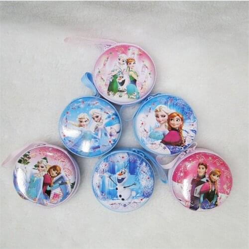 Disney Cute Tinplate Coin Purse Cartoon frozen elsa Anna Coin Girl Wallet Mini Headphones Storage Round Wallet